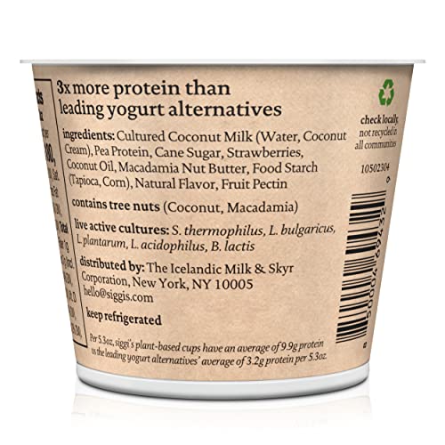 siggis Plant-Based Coconut Blend, Strawberry, 5.3 oz. Cup - Single Serving Dairy Free Snack, More Protein Than Sugar
