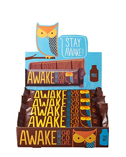 AWAKE Caffeinated Chocolate Bars - Milk Chocolate, 12 Count - 100mg Caffeine, Fairtrade, Gluten Free, Kosher - 1.34oz