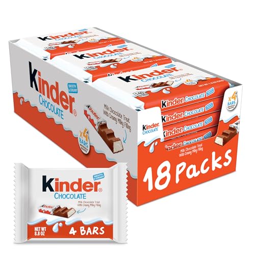 Kinder Chocolate, 18 Four Count Packs, Milk Chocolate Bar With Creamy Milky Filling, Individually Wrapped Candy, Stocking Stuffers For Kids, 1.8 Oz Each