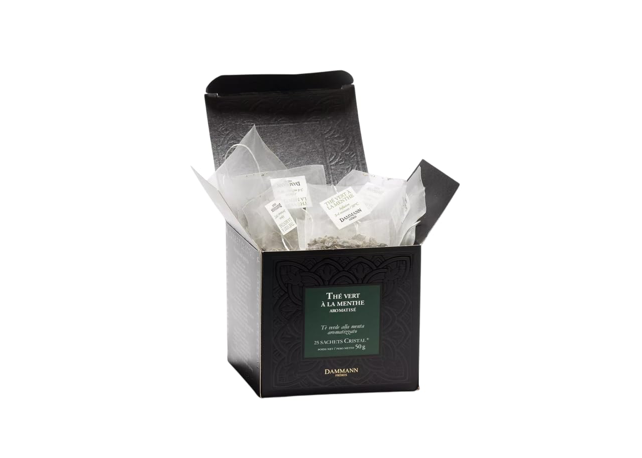 Dammann Freres Satchets  Mint Flavor Tea Bags  enhanced Gourmet French Green Tea  25 Count (Single Pack)