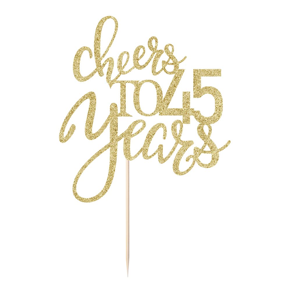 Qertesl Gold Glitter Cheers To 45 Years Cake Topper, Happy 45Th Birthday Cake Decorations,Perfect For 45 Years Cake Decorating,W