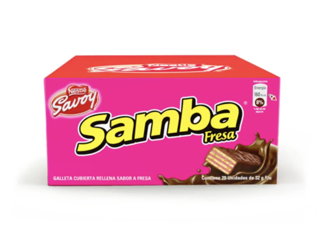Samba Strawberry Fresa Fudge Covered Wafer with Strawberry Filling - 20 Pack (32gr/1.12oz Each) from Venezuela