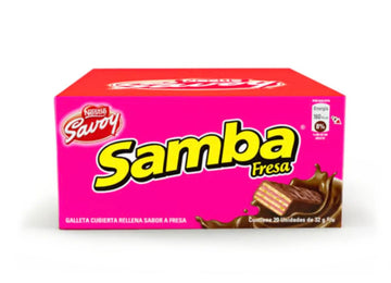 Samba Strawberry Fresa Fudge Covered Wafer with Strawberry Filling - 20 Pack (32gr/1.12oz Each) from Venezuela