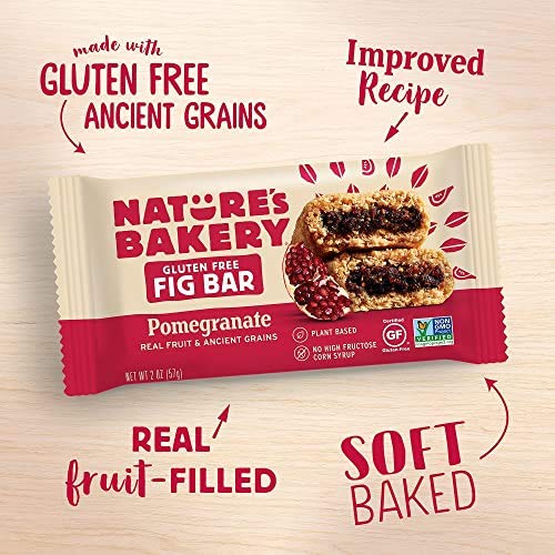 Nature's Bakery Gluten Free Fig Bars, Pomegranate, 12 Pack of 2 oz Vegan Snacks, Non-GMO, Healthy Treats
