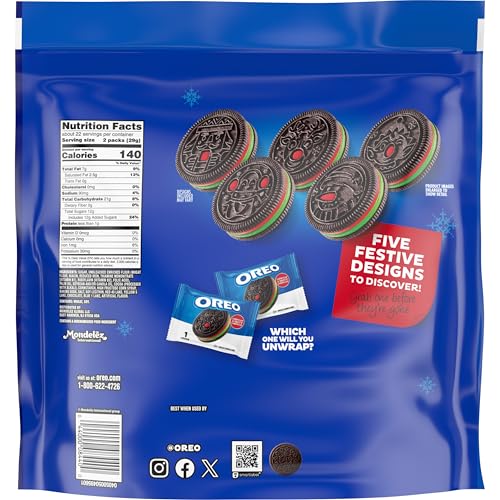 Oreo Limited Edition Holiday Cookies, Red and Green Creme Sandwich, 22.88 OZ, 45 Snack Packs
