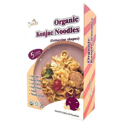 Apexy Organic Shirataki Konjac Noodle with Organic Oat Flour 42.24oz 8 Pouches Inside Healthy Diet, Low Calorie, Low-Carb Gluten