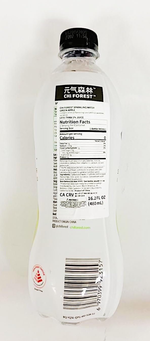 Green Apple Sparkling Water, Zero Sugar, Zero Calories, 480Ml, 6-Pack
