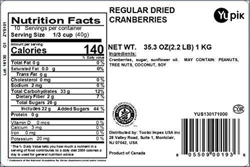 Yupik Dry Fruit, Dried Cranberries, 2.2 lb (Pack of 2)
