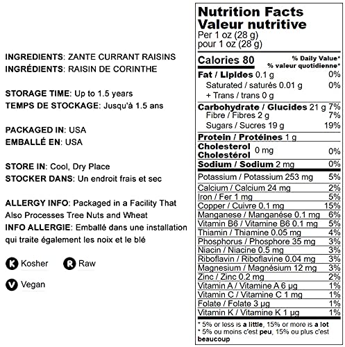 California Zante Currant Raisins, 1 Pound - Sun-Dried Seedless Grapes, Unsweetened, Unsulfured, No Added Oil, Vegan, Kosher, Bul
