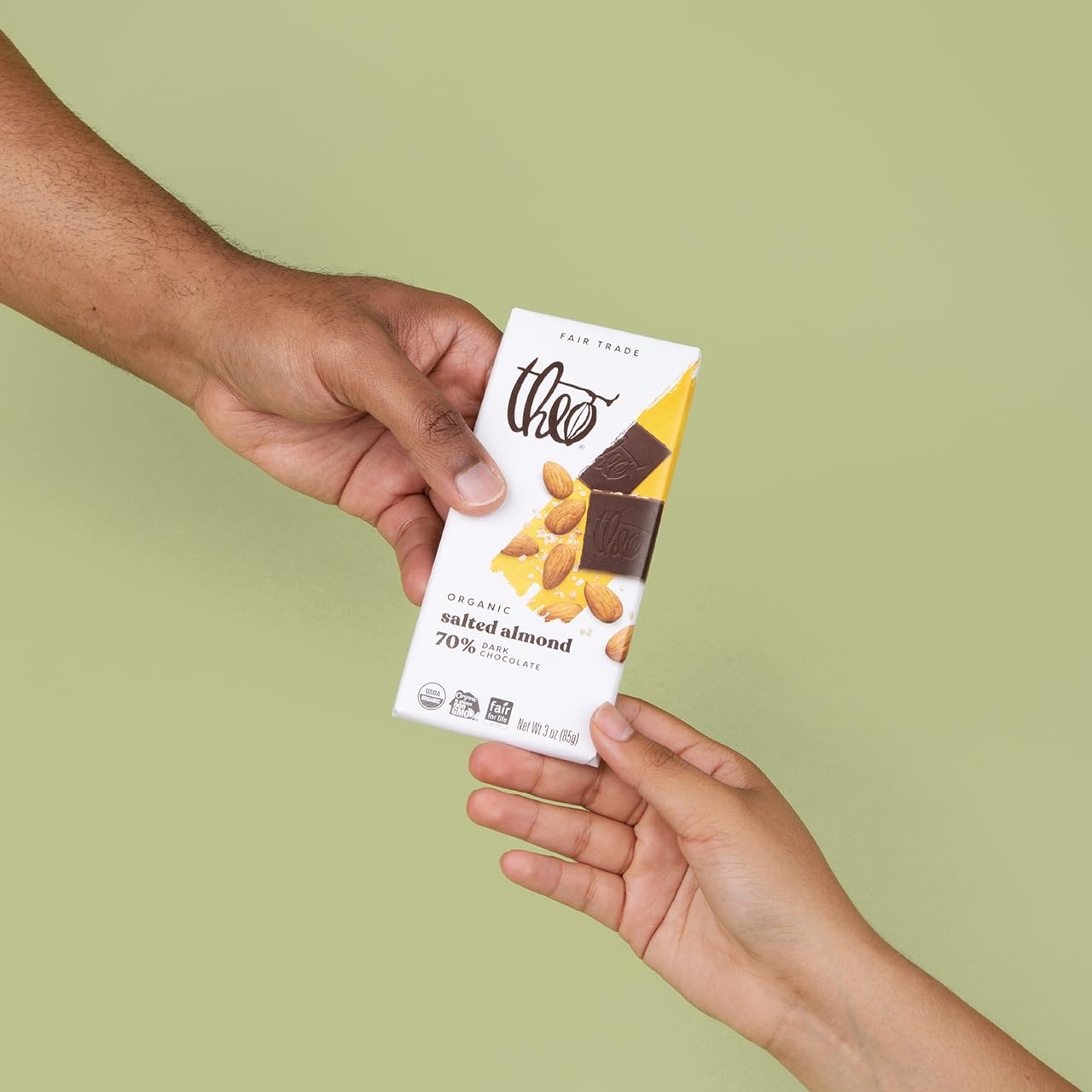 Theo Chocolate Salted Almond Organic Dark Chocolate Bar, 70% Cacao, 12 Pack | Vegan, Fair Trade