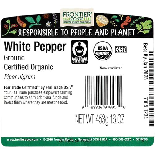 Frontier Co-op Organic White Ground Pepper, Fair Trade Certified, 1 Pound