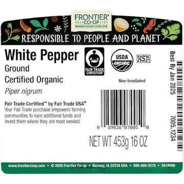 Frontier Co-op Organic White Ground Pepper, Fair Trade Certified, 1 Pound