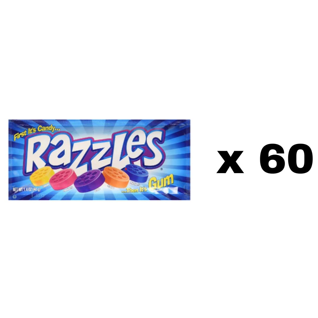 Snack Mountain Razzle Gum Candy, Retro Candy Gum in Bulk, 2-Piece Individually Wrapped Vintage Candy, Bulk Gum, Gum Pack, Variet
