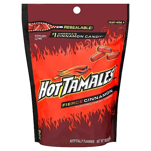 Hot Tamales Cinnamon Chewy Candy Pack Of 3 Bags - 10 Oz Each - Candy Bulk Spicy Hot Tamales Cinnamon Chewy Red Candy