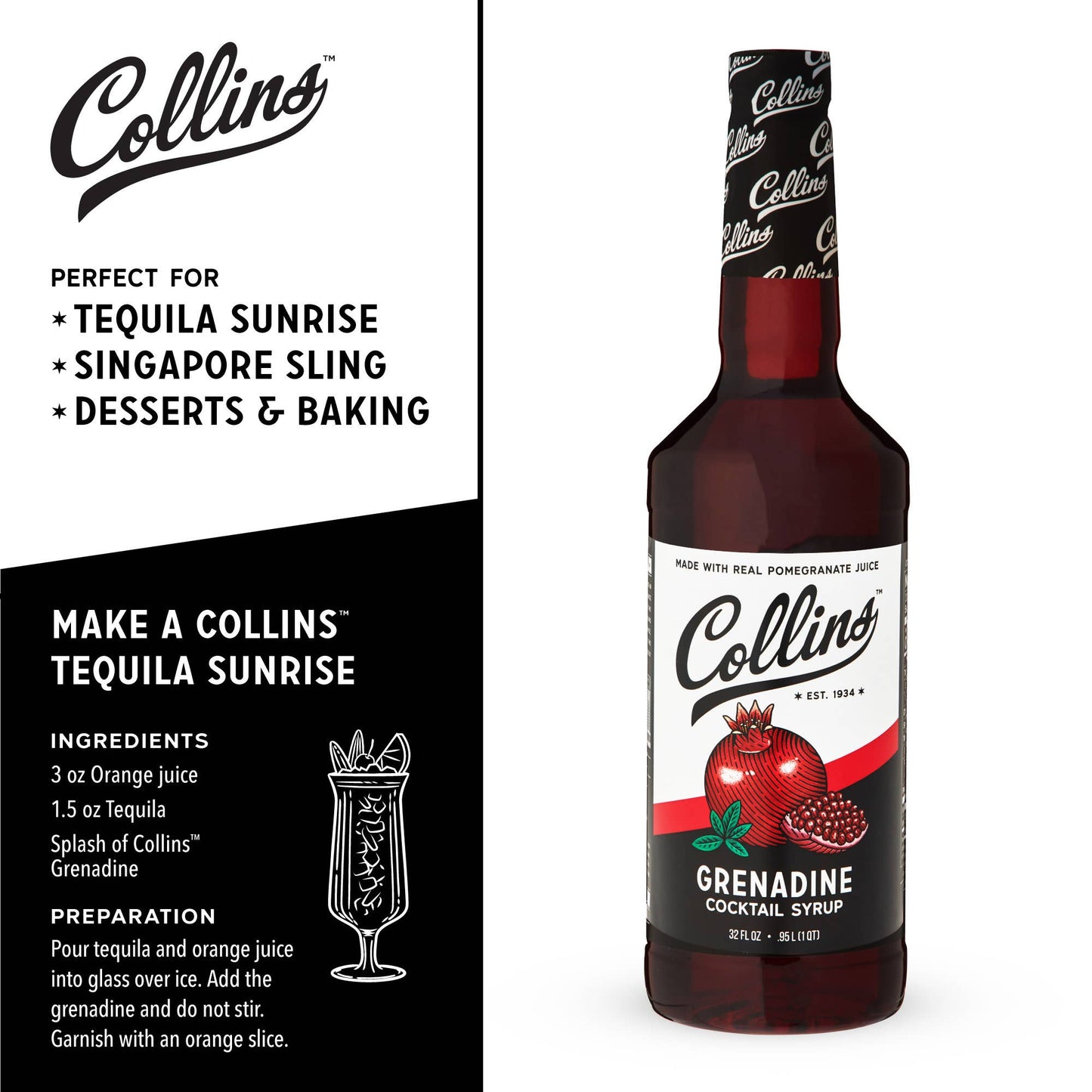 Real Sugar Grenadine Cocktail Syrup 32 oz