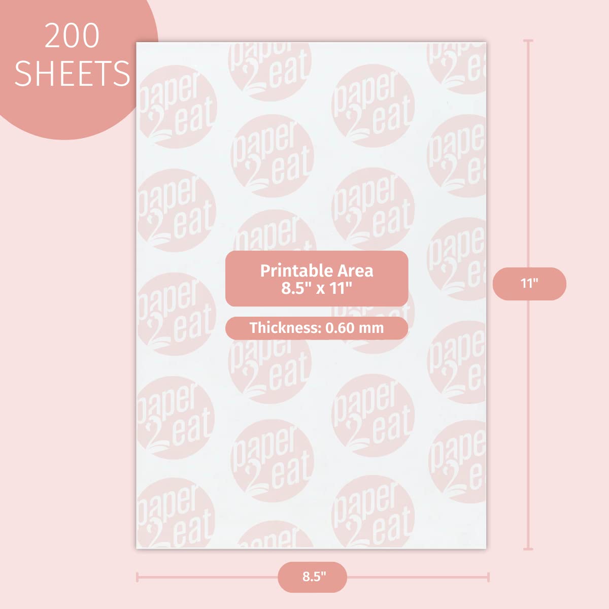 paper2eat Printable Edible Wafer Paper Sheets, 200 Sheets, 0.60 mm, White