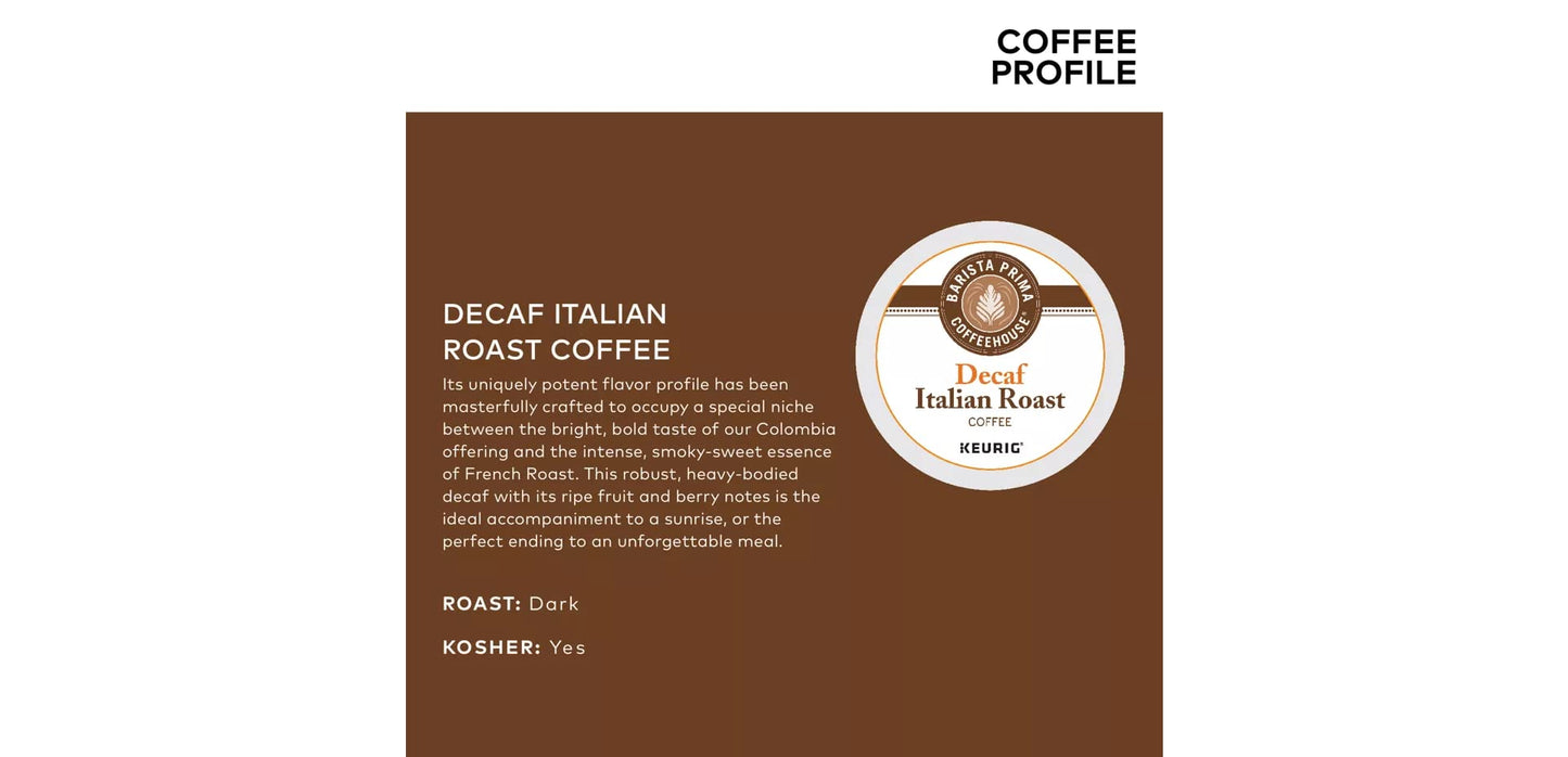 Barista Prima Decaf Italian Roast Coffee K-Cups, 48 Count, Pack of 1