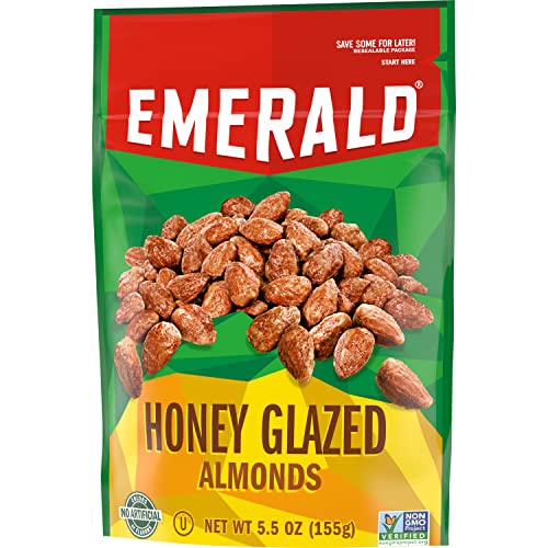 Emerald Nuts Honey Glazed Almonds (1-Pack), 5.5oz Resealable Bag, Kosher Dairy Certified, Non-GMO, Contains No Artificial Preser