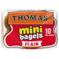 Thomas Plain Mini Bagels, 10 Pre-Sliced Mini Bagels with No High Fructose Corn Syrup, 15 Oz Bag