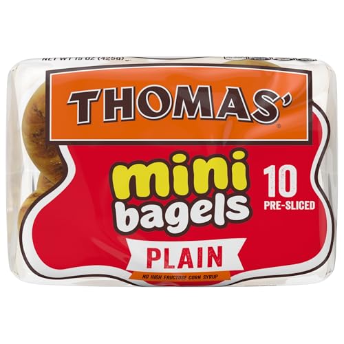 Thomas Plain Mini Bagels, 10 Pre-Sliced Mini Bagels with No High Fructose Corn Syrup, 15 Oz Bag