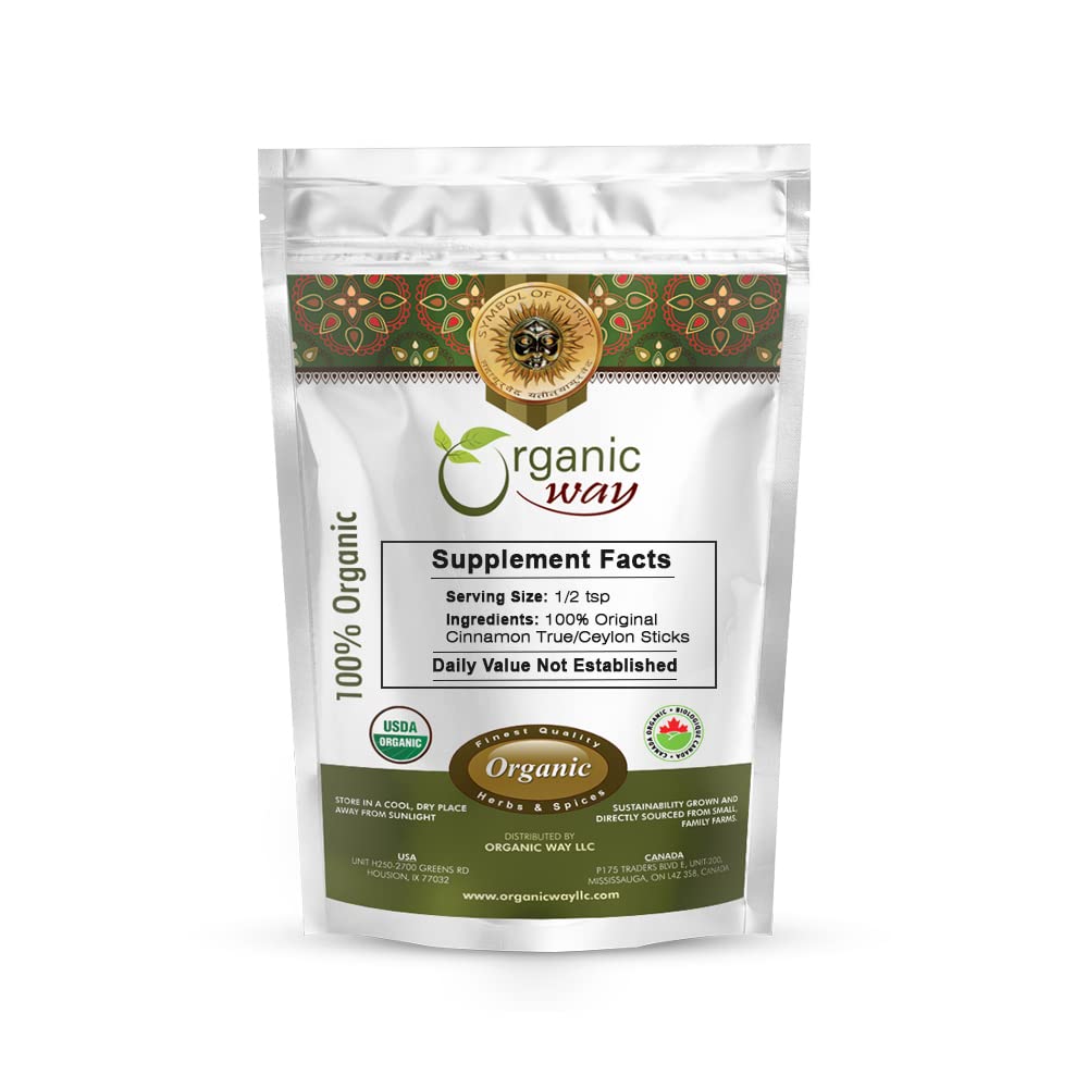 Organic Way True Ceylon Cinnamon Sticks - Organic, Raw, Vegan, Non-GMO, Gluten-Free - 2 Oz - Kosher Certified, USDA Certified