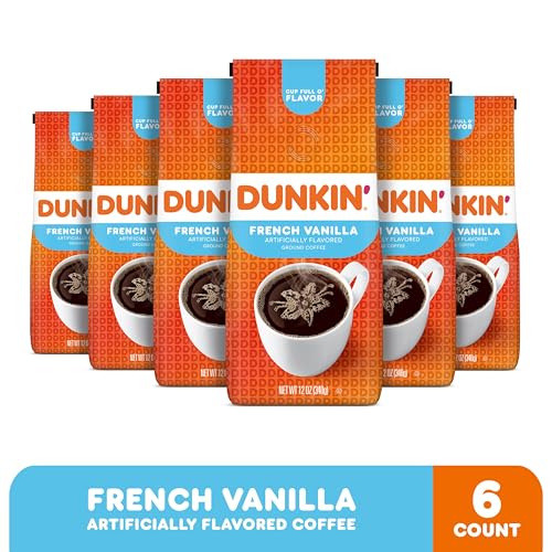 Dunkin French Vanilla Flavored Ground Coffee, 12 Ounces (Pack of 6)