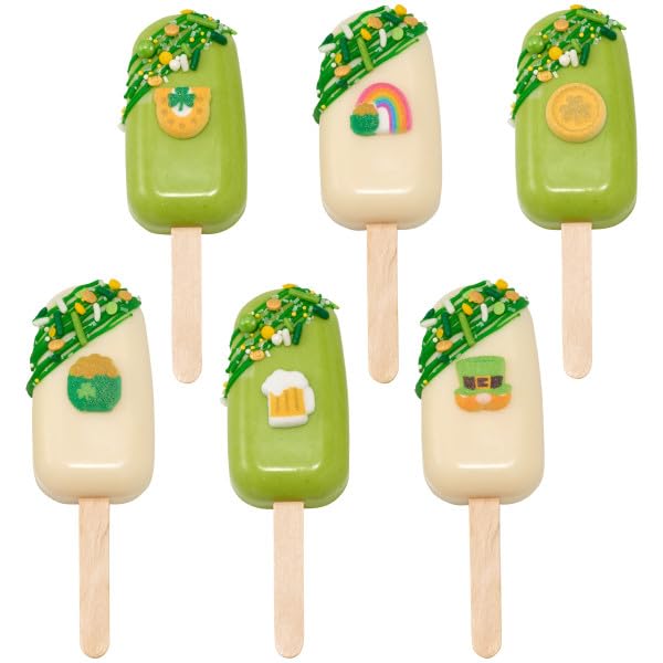 NCS Mini Edible Toppers Set - 24 Count, Sugar, Green/Gold/White, Perfect for Cupcakes, Cookies, Cakes, and Cake Pops