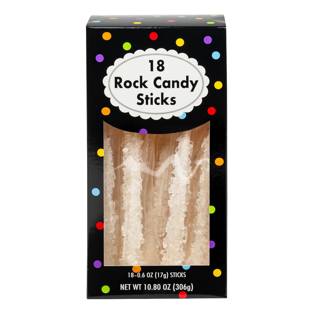 Amuse Mints Rock Candy Sticks - 18 Individually Wrapped White Candy for Parties and Gifting