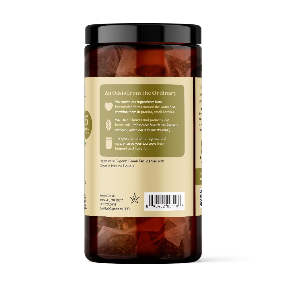 Paromi Jasmine Organic Green Tea, Signature Jar, 15 Count (Pack Of 6)