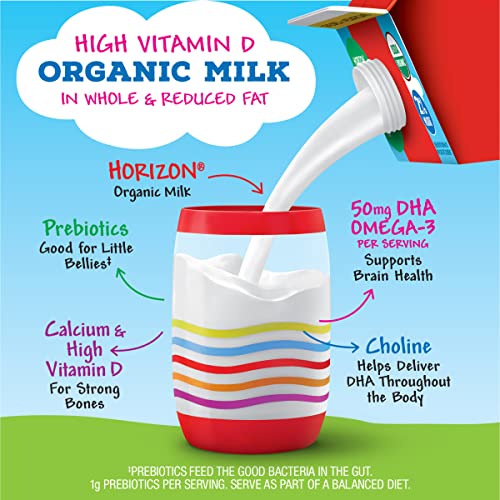 Horizon Organic Growing Years Whole Milk, High Vitamin D Organic Milk for Growing Kids with DHA Omega-3, Choline, and Prebiotics