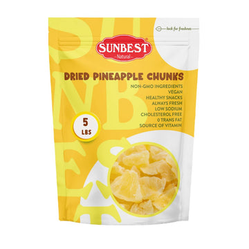 Sunbest Natural Dried Pineapple Chunks - 80 Oz (5 Lbs) 1 Pack - Juicy Candied Pineapple For Snacking, Baking, & Cooking - Vegan, Kosher, Non-Gmo, Plant Based Dehydrated Cut Fruit
