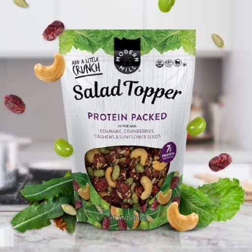 Modern Mill Protein Packed Salad Topper By Gourmet Nut - Mixed Nuts (Roasted Cashews), Dried Cranberries & Edamame & Sunflower Seeds - Gluten Free, Low Sodium, Kosher, Plant Protein Snack, 12Oz. Bag
