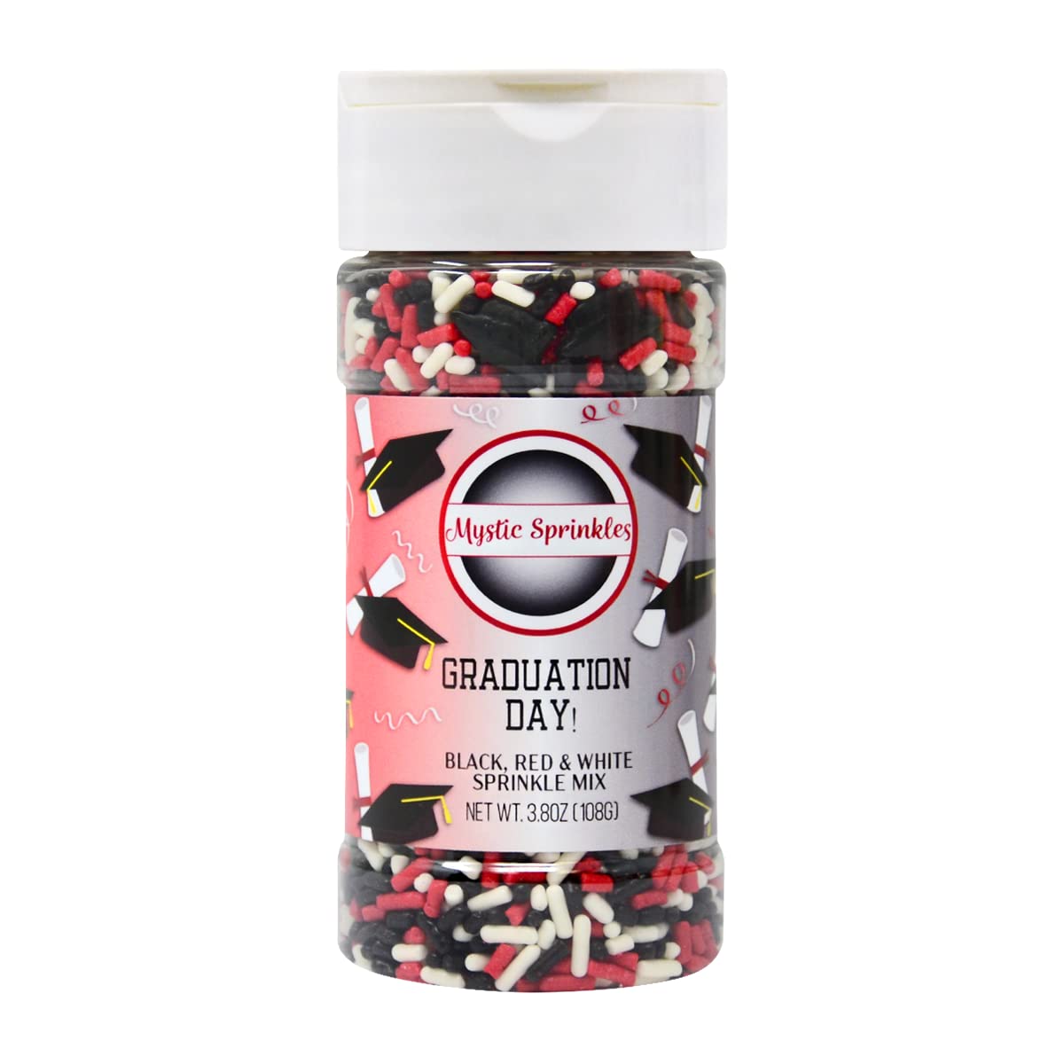 Mystic Sprinkles Graduation Day Sprinkles Mixes (Graduation Day! Black, Red & White Sprinkle Mix 3.8oz)