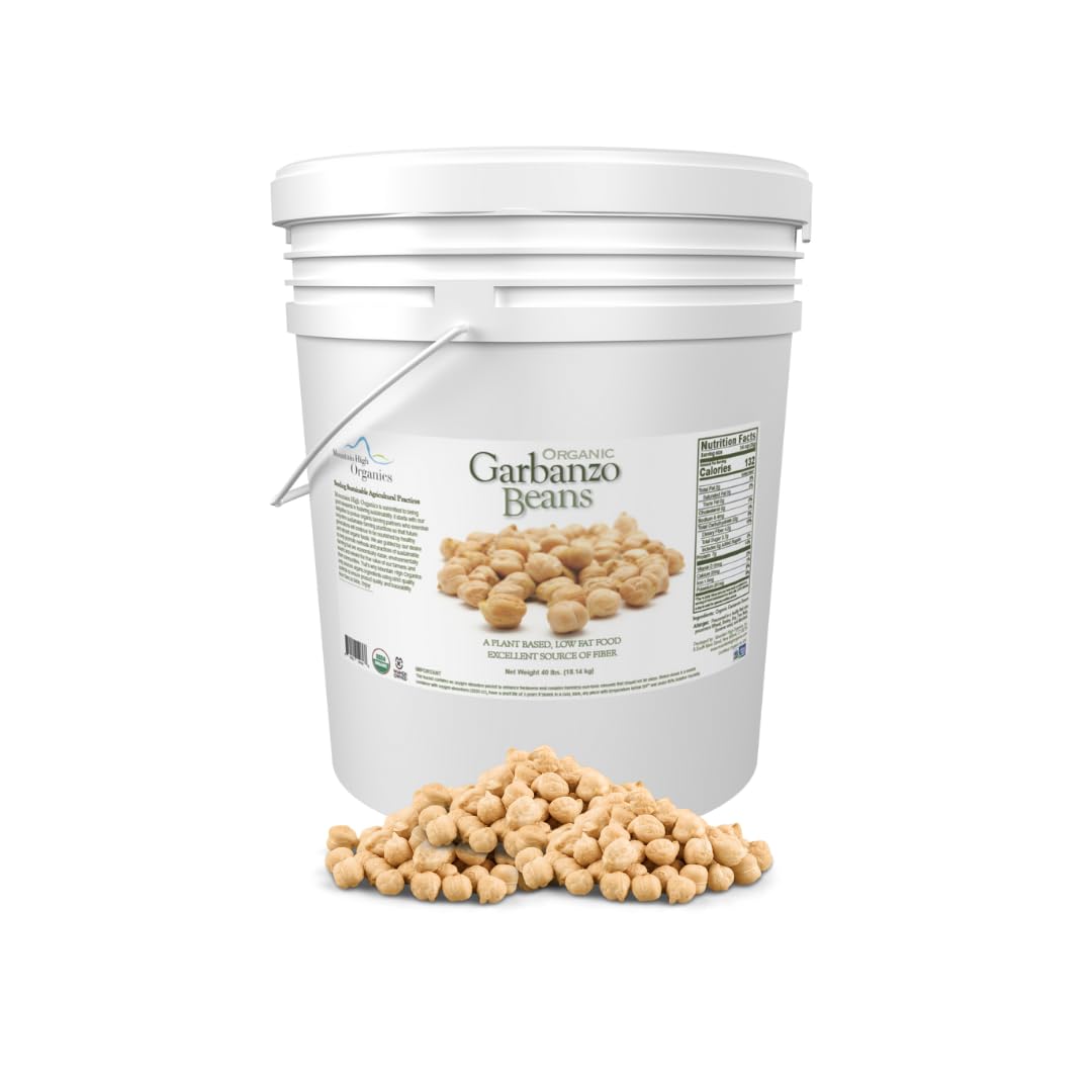 Mountain High Organics - 40 lb Bucket, Certified Organic Dried Garbanzo Beans, Bulk, Non GMO, Vegan, Sproutable Dried Chickpeas,