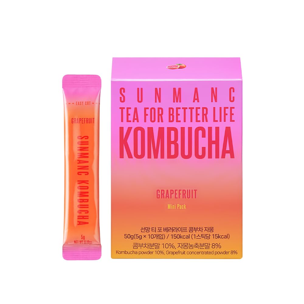 SUNMANC Kombucha Powdered Drink Mix, Sparkling Probiotic, 1.76 oz, Low Calorie, Sugar 0g, Low Caffeine, Grapefruit Flavor