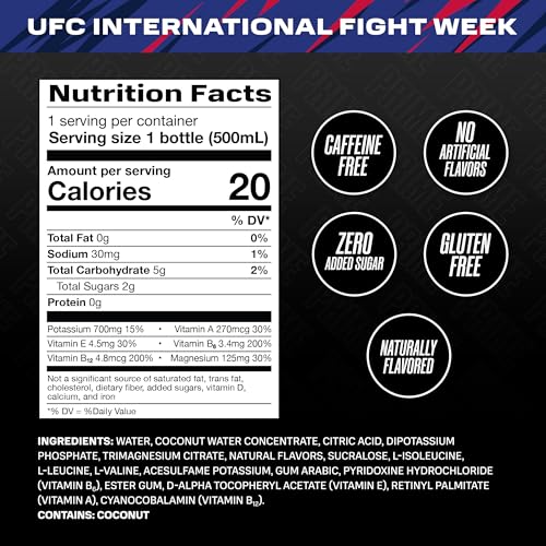 PRIME Hydration UFC  Sports Drinks  Electrolyte Enhanced for Replenishing Fluids  250mg BCAAs  B Vitamins  Antioxidants  Low Sugar  16.9 Fl Oz  12 Pack