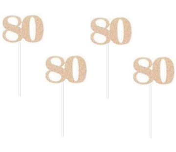 Glitter Gold/Rose Gold 80Th Birthday Party Cupcake Toppers. 24 Pack Number''80'' Cupcake Toppers (Rose Gold)