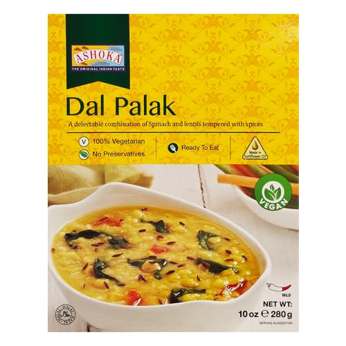 Ashoka All-Natural Entrees 1932, Vegan Spinach and Lentils, Microwave Friendly Meals, Authentic Indian Dal Palak, Great for Outd