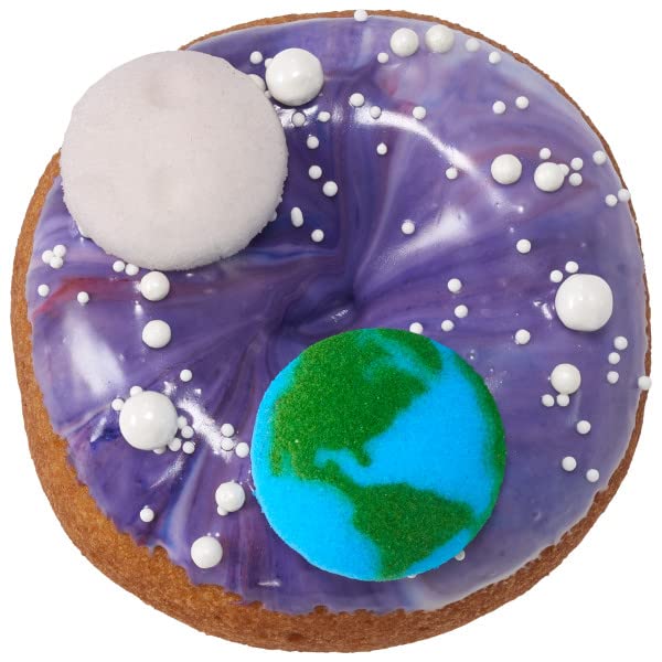 Space And Planets - Earth, Mars, Saturn, Moon And Rocket Edible Sugar Cake Toppers, 12 Count