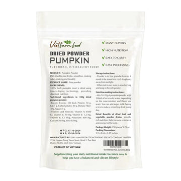 Pumpkin Powder 5.29 Oz (150G) Vietfarmfood: Freeze-Dried Extracted From 100% Pure, Sugar-Free. Used To Mix Mixed Drinks Fresh Fr
