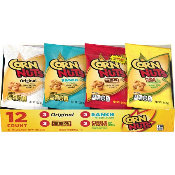 CORN NUTS Variety Pack, Crunchy Corn Kernels, Snack Box, Individual Packs, Snacks For Adults, Original, Ranch, BBQ, Chile Picant