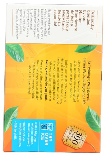 Twinings Chai Latte Tea K-Cup Pod for Keurig, Creamy, Slightly Sweet, Less Sugar, Caffeinated, 12 Count