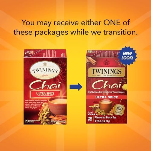 Twinings Ultra Spice Chai Individually Wrapped Bags, 20 Count (Pack Of 6), Sweet, Savoury Spices, Caffeinated, Enjoy Hot Or Iced
