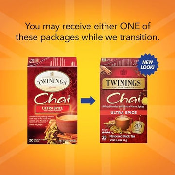 Twinings Ultra Spice Chai Individually Wrapped Bags, 20 Count (Pack Of 6), Sweet, Savoury Spices, Caffeinated, Enjoy Hot Or Iced