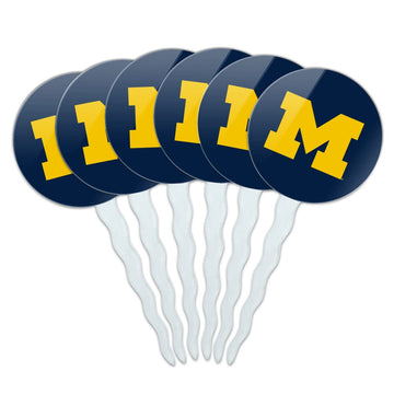 University of Michigan Primary Logo Cupcake Picks Toppers Decoration Set of 6