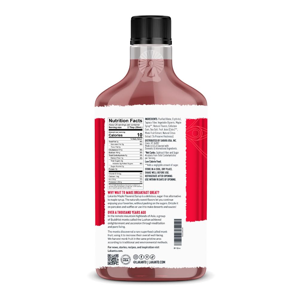 Lakanto Sugar Free Maple Syrup - Monkfruit Sweetener, Keto Diet Friendly, Vegan, 1G Net Carbs, Pancakes, Waffles, Oatmeal, Coffe