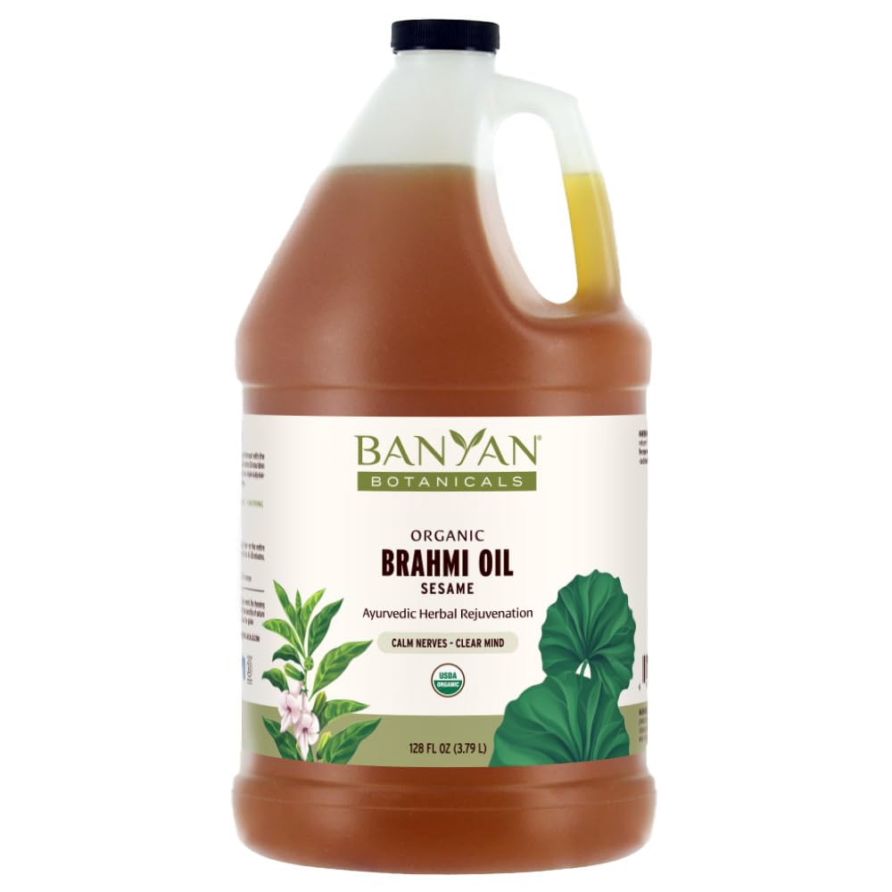 Banyan Botanicals Brahmi Oil – Organic Ayurvedic Massage Oil with Gotu Kola & Bacopa – 128 Fl Oz – Non GMO, Plastic Bottle