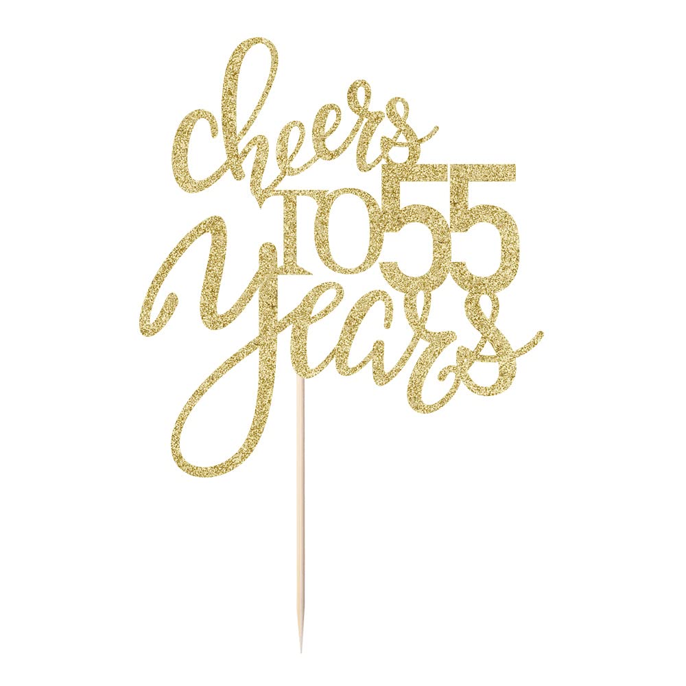 Qertesl Gold Glitter Cheers To 55 Years Cake Topper, Happy 55Th Birthday Cake Decorations,Perfect For 55 Years Cake Decorating,W