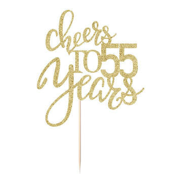Qertesl Gold Glitter Cheers To 55 Years Cake Topper, Happy 55Th Birthday Cake Decorations,Perfect For 55 Years Cake Decorating,W