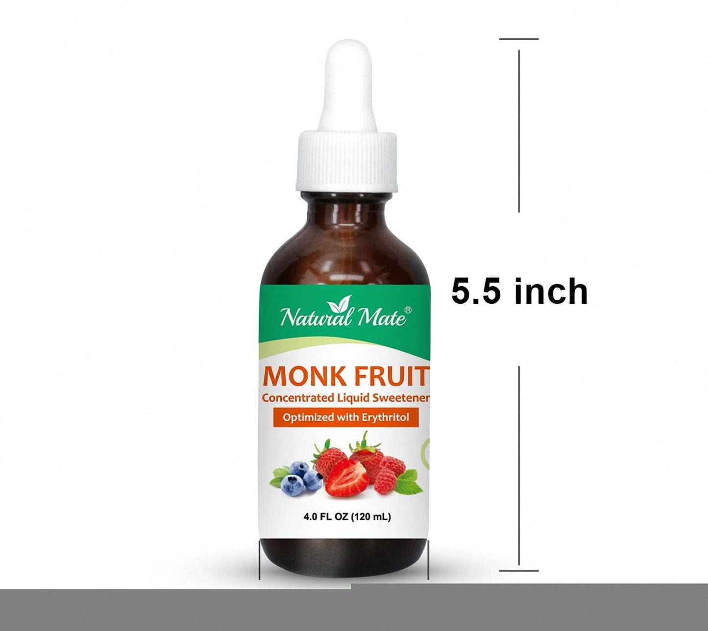 Natural Mate Monk Fruit Liquid Sweetener with Erythritol, 4 FL OZ, Glass Bottle, 1 Pack